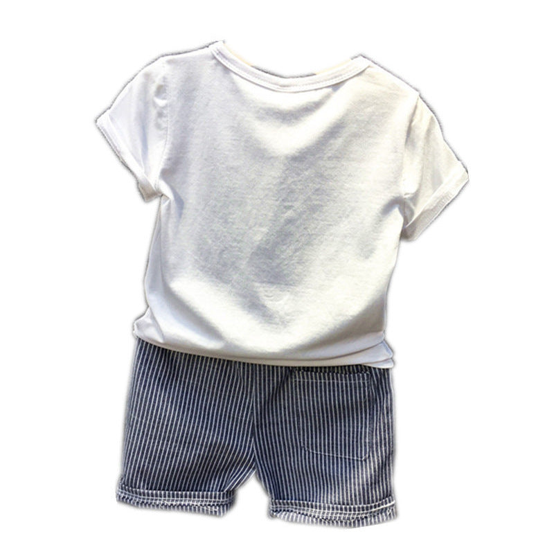 Boy Cartoon Dinosaur Short Sleeve Stripe Shorts Set PureLittleBloom.Co