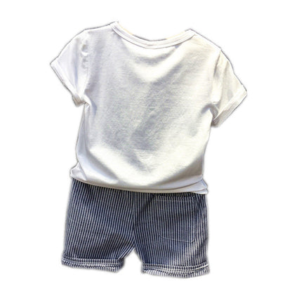 Boy Cartoon Dinosaur Short Sleeve Stripe Shorts Set PureLittleBloom.Co