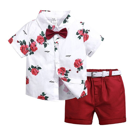 2pcs Summer Baby Set Flower Short Sleeve Polo Shirt With Red Shorts Shorts School Clothes For Children  China PureLittleBloom.Co