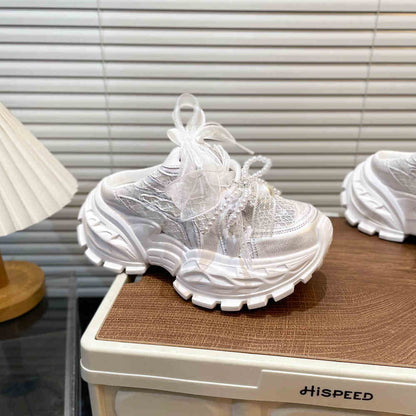 Pearl Lace Bow Baby Girl Daddy Shoes PureLittleBloom.Co