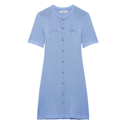 Women's Fashion Front Button Rib Knit Dress PureLittleBloom.Co