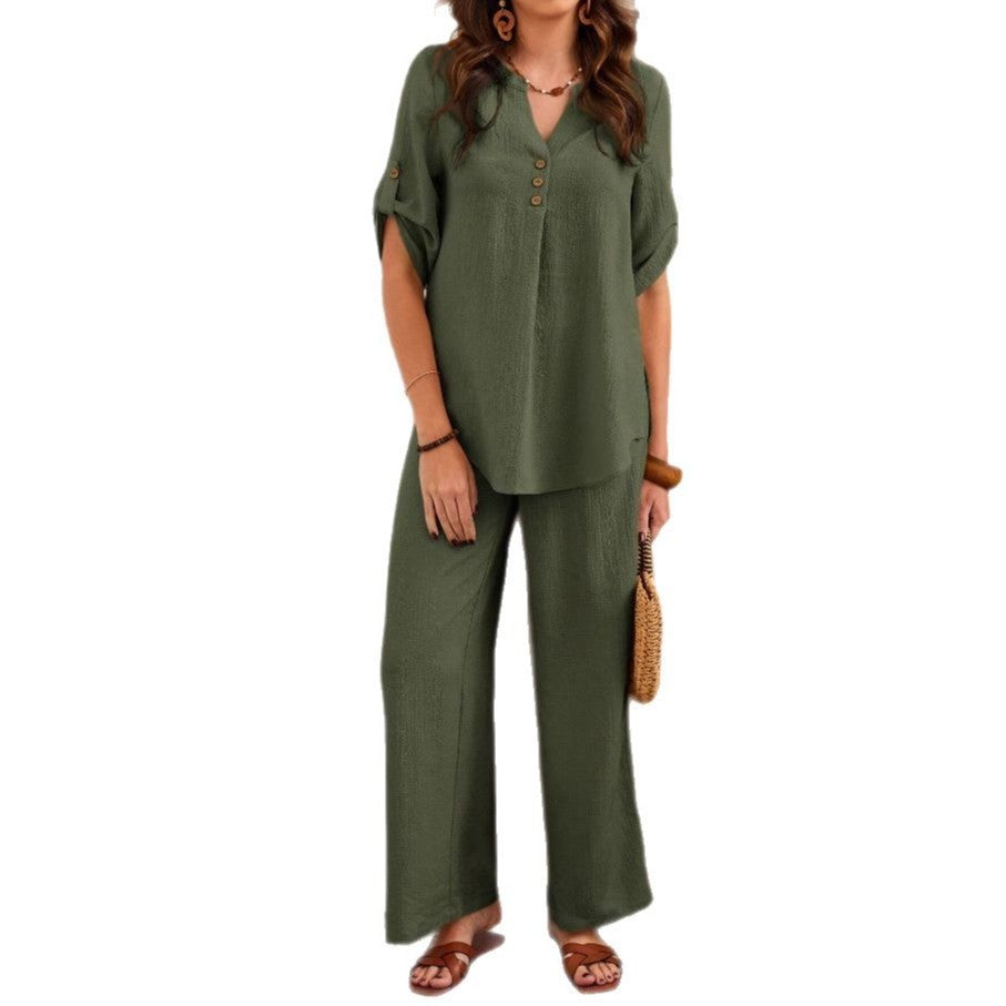 Loose Leisure Suit Solid Color Short-sleeved Trousers PureLittleBloom.Co