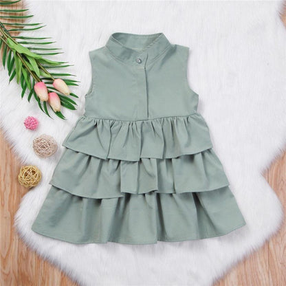 Fashion Simple Solid Color Sleeveless Small And Medium Girl Dress PureLittleBloom.Co