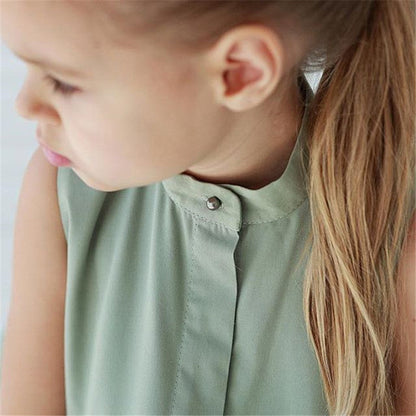 Fashion Simple Solid Color Sleeveless Small And Medium Girl Dress PureLittleBloom.Co