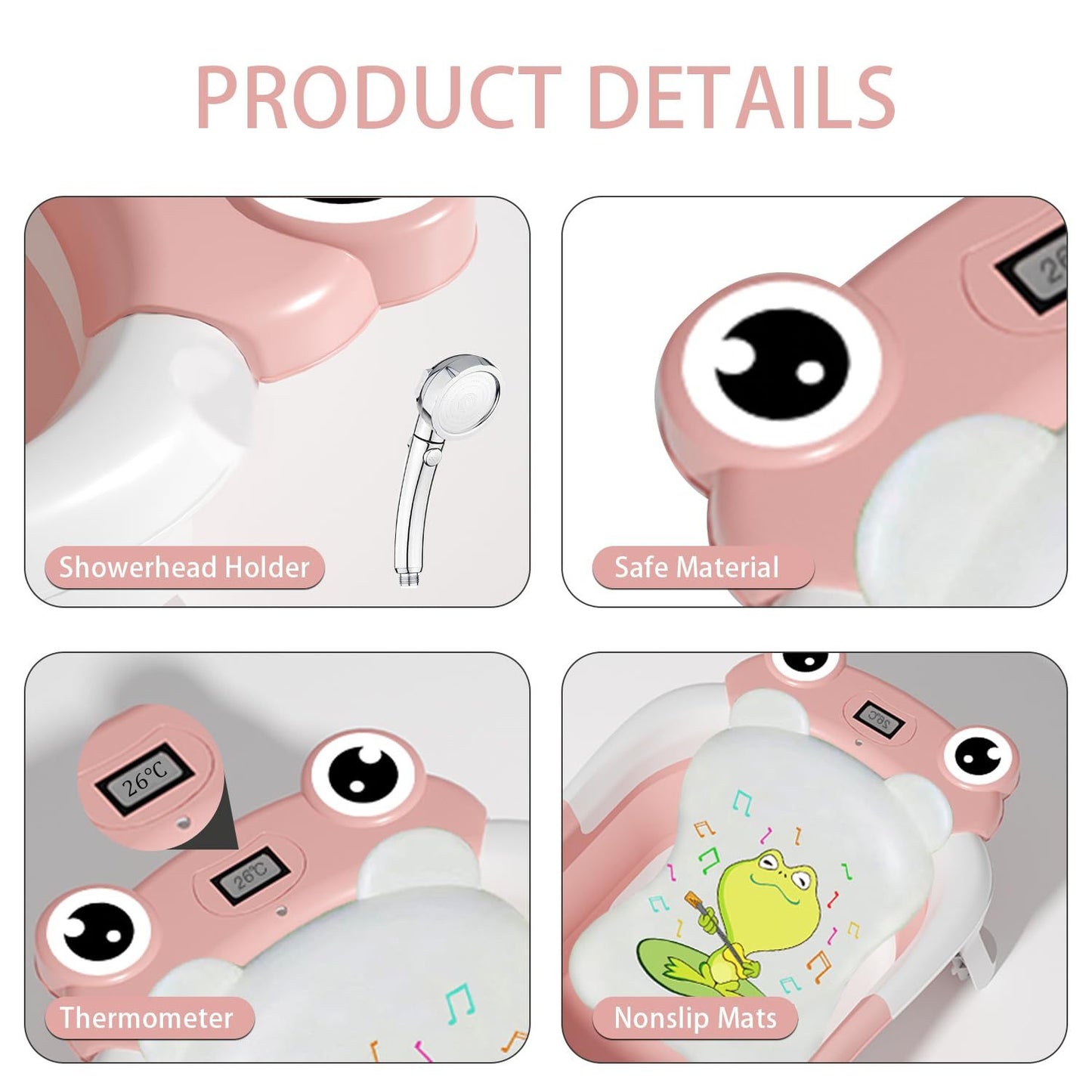 Baby Bathtub , Foldable Baby Bath Tub With Soft Floating Cushion & Thermometer , Collapsible Portable Travel Baby Bath Tub PureLittleBloom.Co