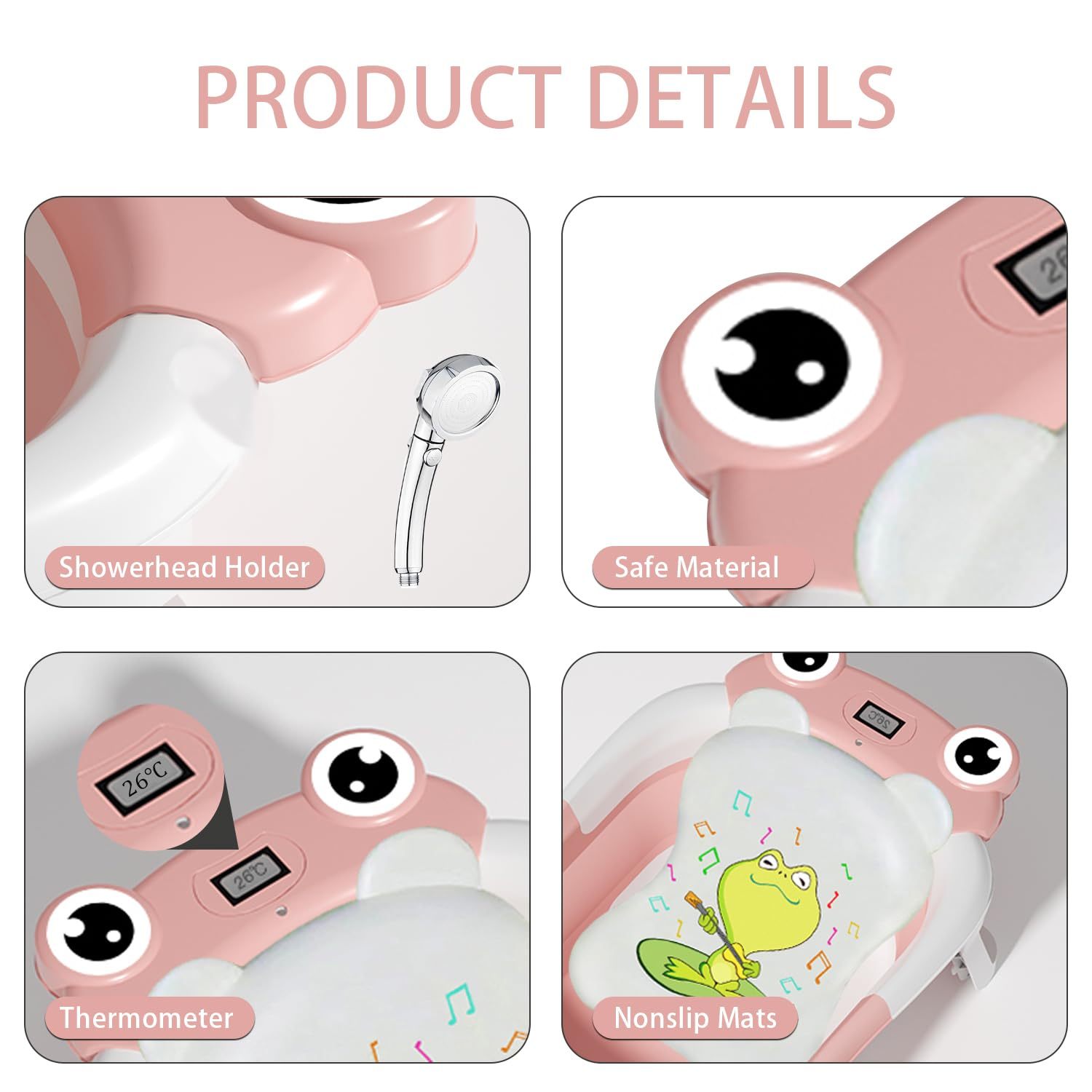 Baby Bathtub , Foldable Baby Bath Tub With Soft Floating Cushion & Thermometer , Collapsible Portable Travel Baby Bath Tub PureLittleBloom.Co