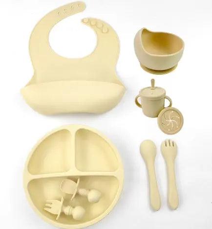 Silicone Baby Feeding 8piece Set With Suction Cup Solid Food Bowl PureLittleBloom.Co