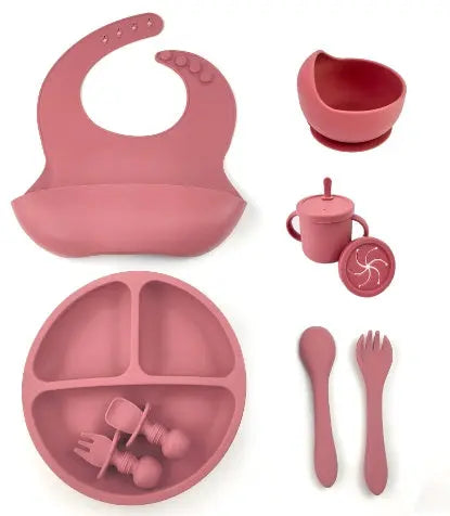 Silicone Baby Feeding 8piece Set With Suction Cup Solid Food Bowl PureLittleBloom.Co