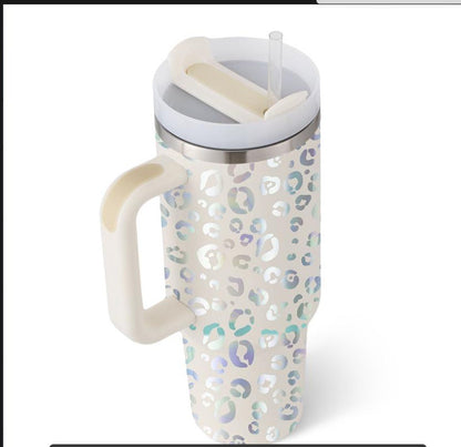 40 Oz Tumbler With Handle Straw Insulated, Stainless Steel Spill Proof Vacuum Coffee Cup Tumbler With Lid Tapered Mug Gifts For Valentine Lover Suitable For Car Gym Office Travel PureLittleBloom.Co