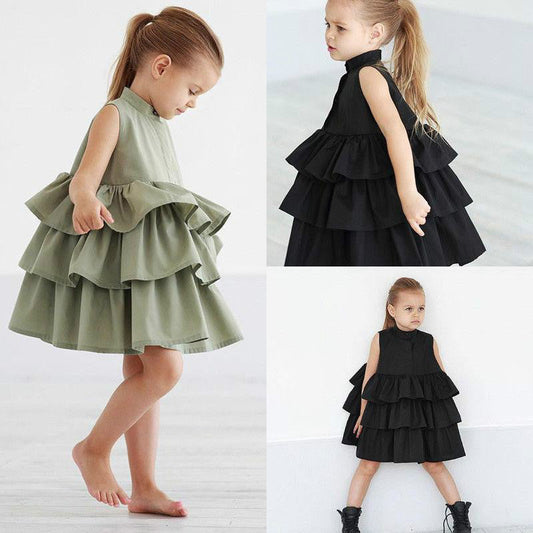 Fashion Simple Solid Color Sleeveless Small And Medium Girl Dress PureLittleBloom.Co