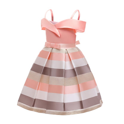 Fashion Sling Dress Children's Strapless Striped Birthday Dress PureLittleBloom.Co