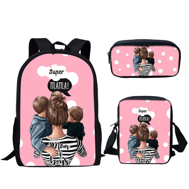 Three-piece printed student backpack diagonal bag PureLittleBloom.Co