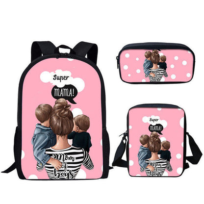 Three-piece printed student backpack diagonal bag PureLittleBloom.Co