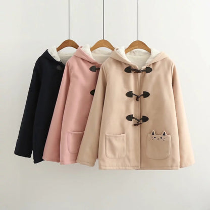 Horn button plus fleece coat PureLittleBloom.Co