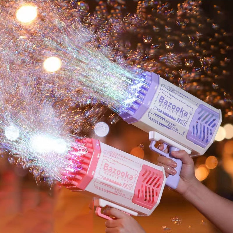 Bubble Gun Rocket 69 Holes Soap Bubbles Machine Gun Shape Automatic Blower With Light Toys For Kids Pomperos PureLittleBloom.Co