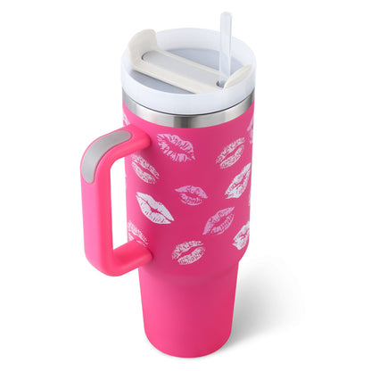 40 Oz Tumbler With Handle Straw Insulated, Stainless Steel Spill Proof Vacuum Coffee Cup Tumbler With Lid Tapered Mug Gifts For Valentine Lover Suitable For Car Gym Office Travel PureLittleBloom.Co