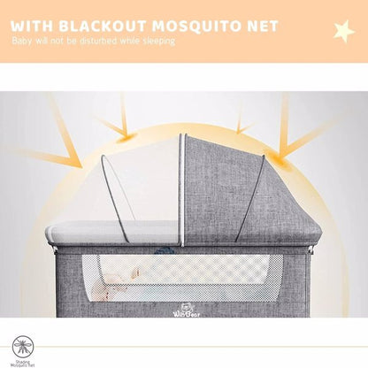3-in-1 Bedside Crib With Mosquito Net, Large Storage Bag, Comfortable Mattress With Lockable Wheels, Grey PureLittleBloom.Co