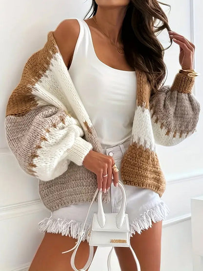 Contrast Color Patchwork Knitting Cardigan PureLittleBloom.Co