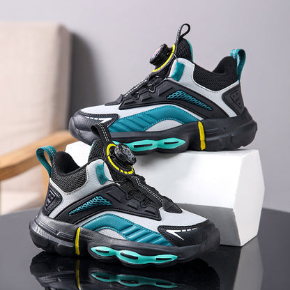 Autumn And Winter Non-slip Outdoor New Rotating Buckle Children's Waterproof Leather Basketball Shoes PureLittleBloom.Co