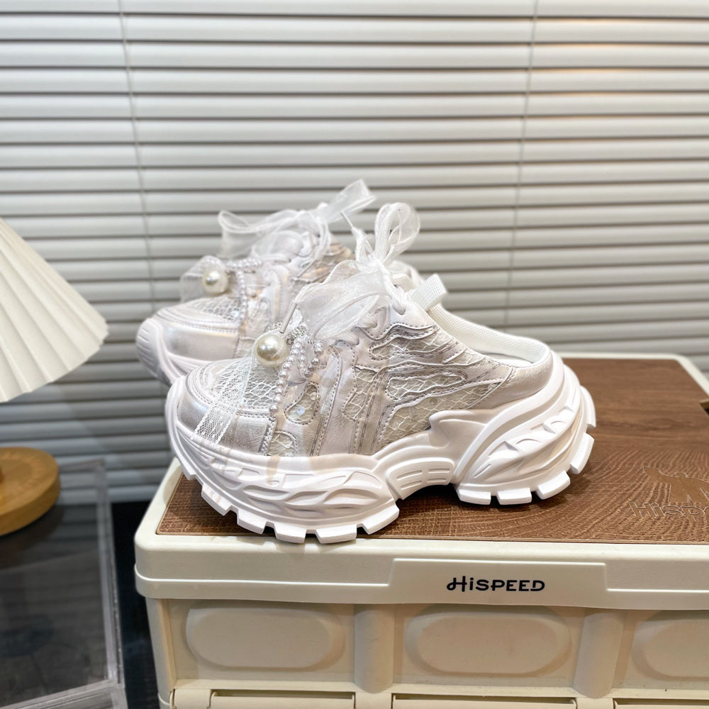 Pearl Lace Bow Baby Girl Daddy Shoes - PureLittleBloom.Co