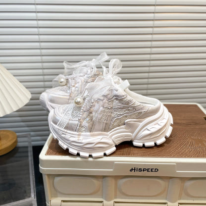 Pearl Lace Bow Baby Girl Daddy Shoes - PureLittleBloom.Co