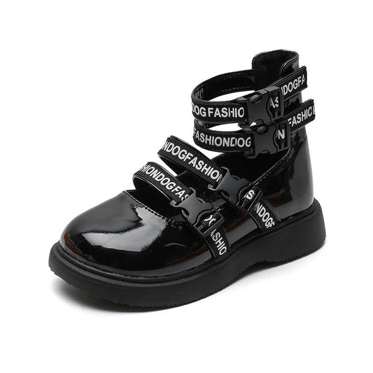 Korean Girl Middle Cut Leather Boots PureLittleBloom.Co