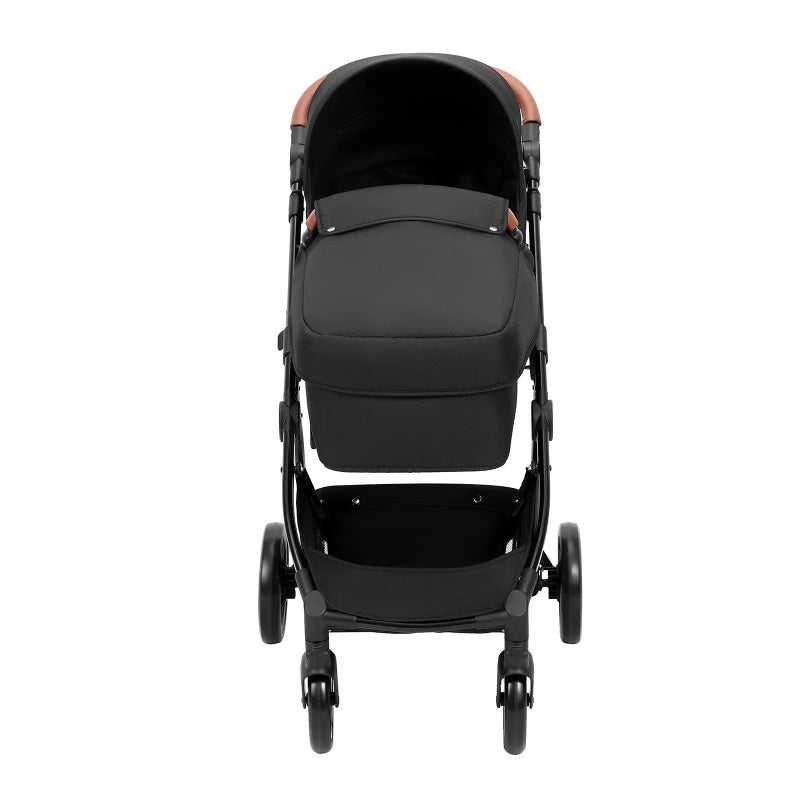 Standard Baby Stroller, Infant Toddler Stroller With Bassinet, 3rd-Gear Adjustable Backrest & Foldable & Reversible Seat, Carbon Steel Newborn Stroller With Leg Cover And Mesh Net, Black PureLittleBloom.Co