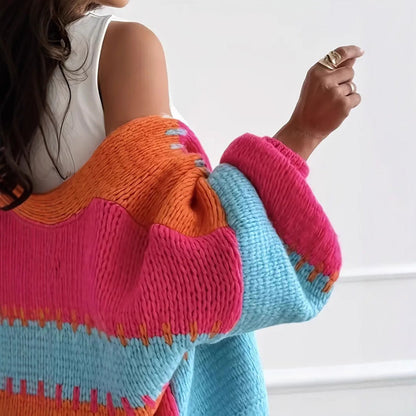 Contrast Color Patchwork Knitting Cardigan PureLittleBloom.Co
