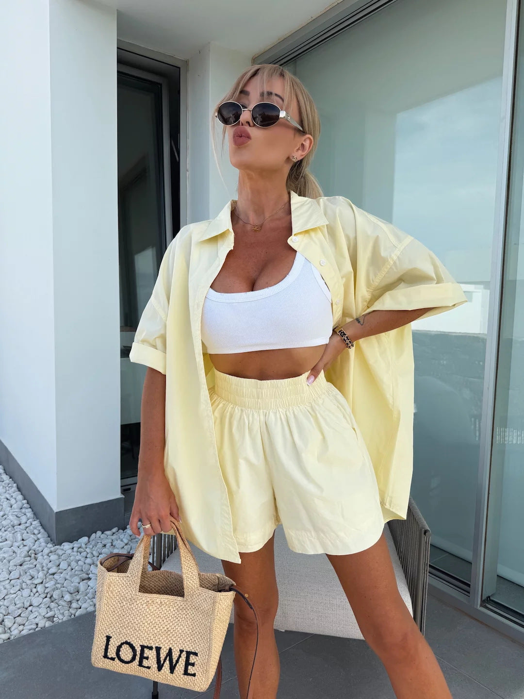 Shirt Elastic Sports Shorts Two-piece Set PureLittleBloom.Co