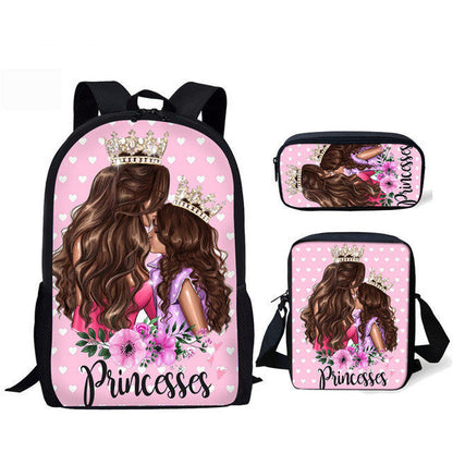 Three-piece printed student backpack diagonal bag PureLittleBloom.Co