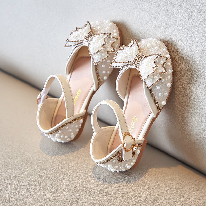 Summer Girls Pearl Bow Princess Shallow Mouth Pumps PureLittleBloom.Co