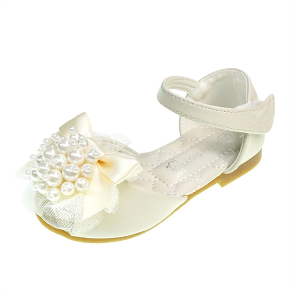 Girls' Princess Stylish Peep Toe Pearl Flower Soft Bottom Sandals PureLittleBloom.Co
