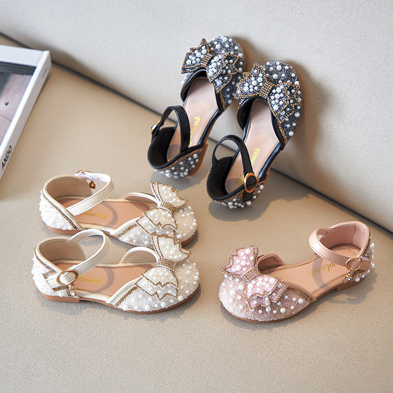 Summer Girls Pearl Bow Princess Shallow Mouth Pumps PureLittleBloom.Co