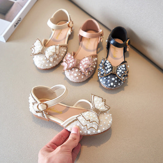 Summer Girls Pearl Bow Princess Shallow Mouth Pumps PureLittleBloom.Co