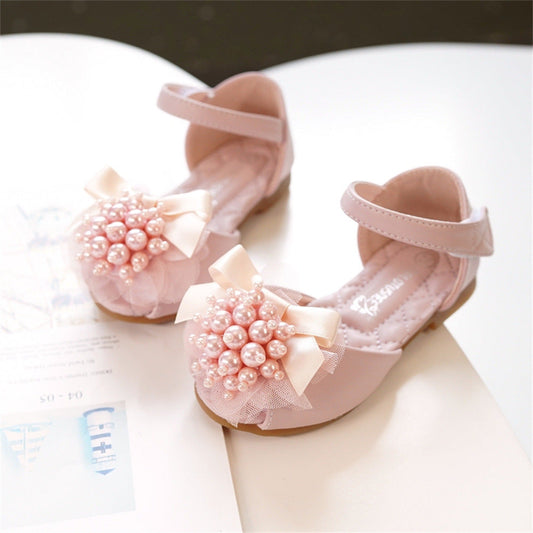Girls' Princess Stylish Peep Toe Pearl Flower Soft Bottom Sandals PureLittleBloom.Co