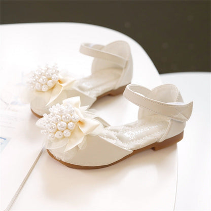 Girls' Princess Stylish Peep Toe Pearl Flower Soft Bottom Sandals PureLittleBloom.Co