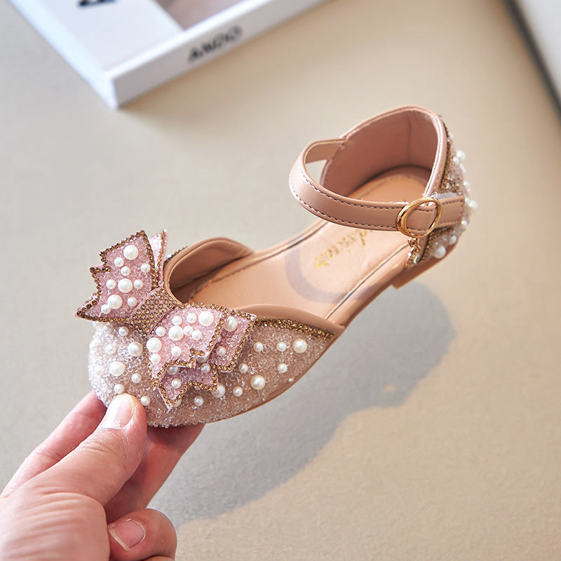 Summer Girls Pearl Bow Princess Shallow Mouth Pumps PureLittleBloom.Co