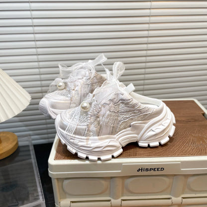 Pearl Lace Bow Baby Girl Daddy Shoes PureLittleBloom.Co
