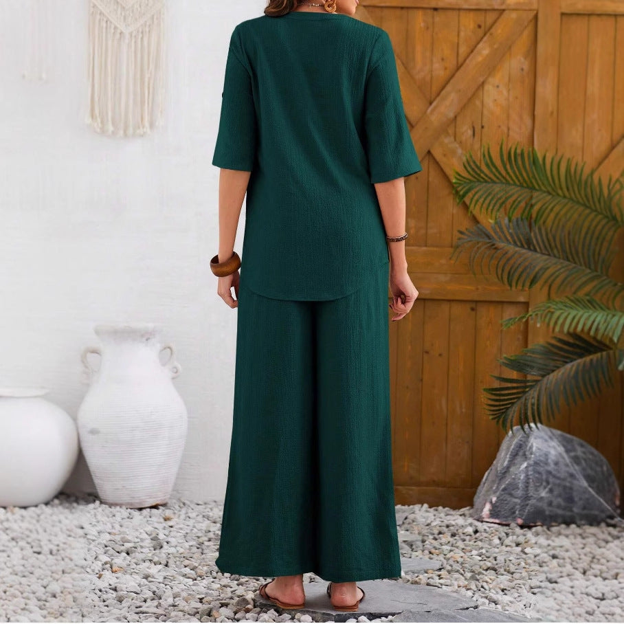 Loose Leisure Suit Solid Color Short-sleeved Trousers PureLittleBloom.Co