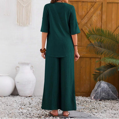 Loose Leisure Suit Solid Color Short-sleeved Trousers PureLittleBloom.Co