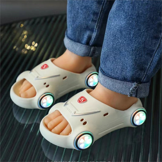 Kids Glowing Slippers Cartoon Car Sandals Children Sandals Anti Slip Boys Girls Luminous Slippers Summer Beach Shoes PureLittleBloom.Co