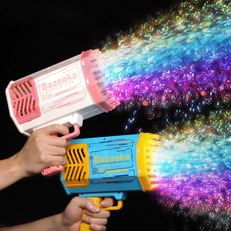 Bubble Gun Rocket 69 Holes Soap Bubbles Machine Gun Shape Automatic Blower With Light Toys For Kids Pomperos PureLittleBloom.Co