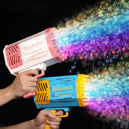 Bubble Gun Rocket 69 Holes Soap Bubbles Machine Gun Shape Automatic Blower With Light Toys For Kids Pomperos PureLittleBloom.Co