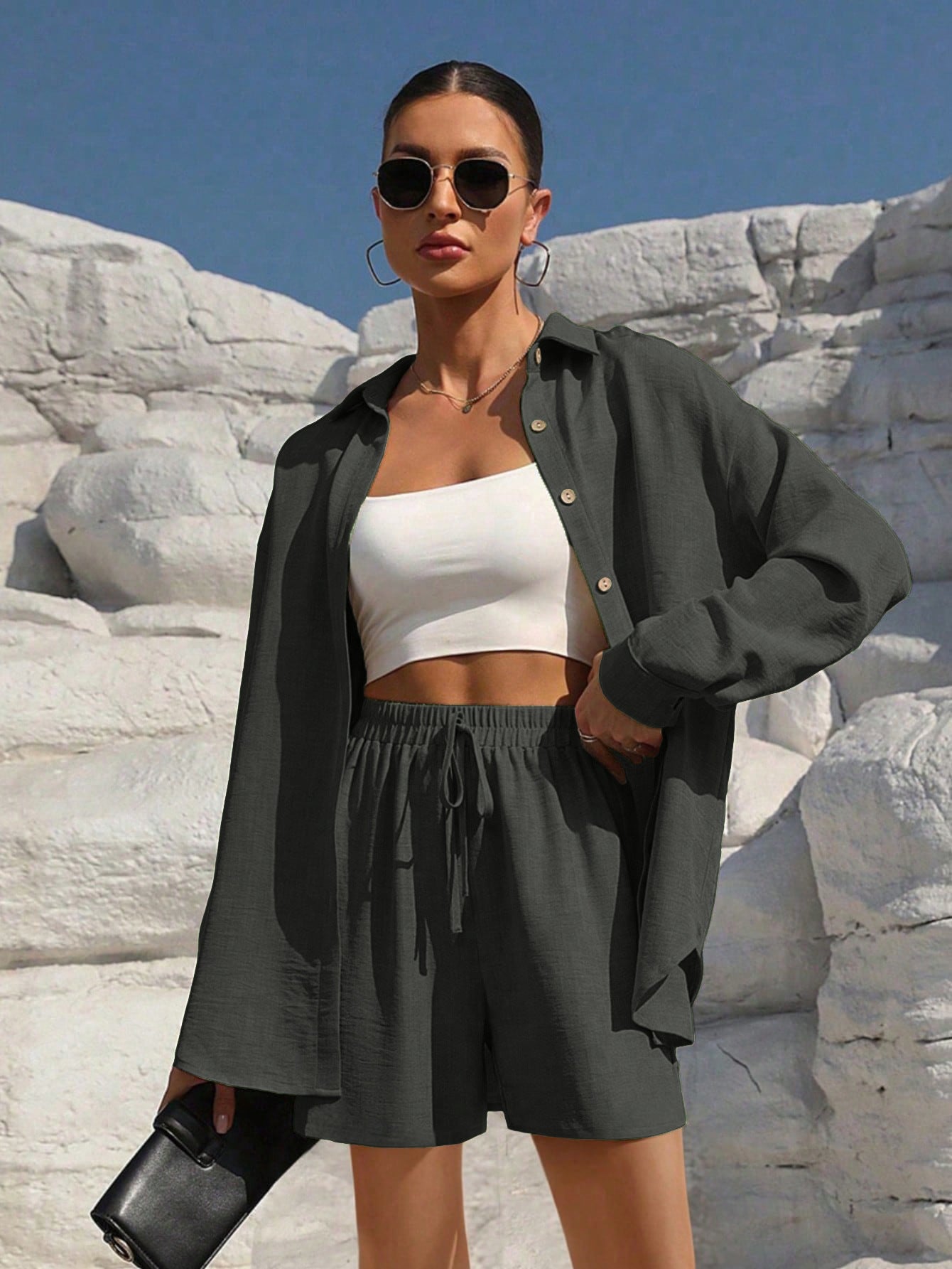 Tatting Cardigan With Shorts Fashion Casual Women's Suit PureLittleBloom.Co