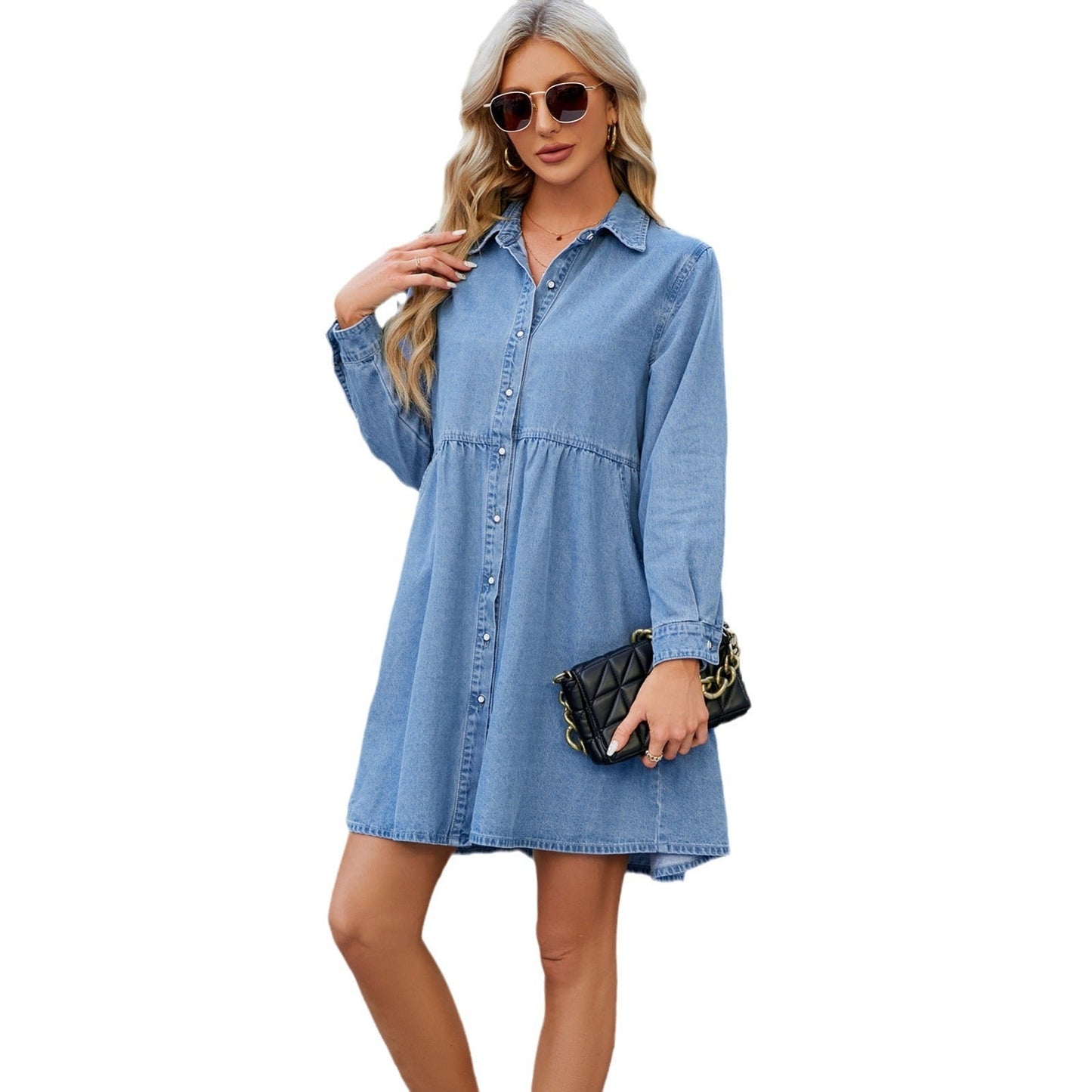 Washed Loose Casual Denim Dress Midi Dress For Women PureLittleBloom.Co