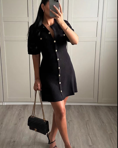 Women's Fashion Front Button Rib Knit Dress PureLittleBloom.Co