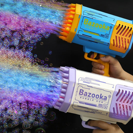 Bubble Gun Rocket 69 Holes Soap Bubbles Machine Gun Shape Automatic Blower With Light Toys For Kids Pomperos PureLittleBloom.Co