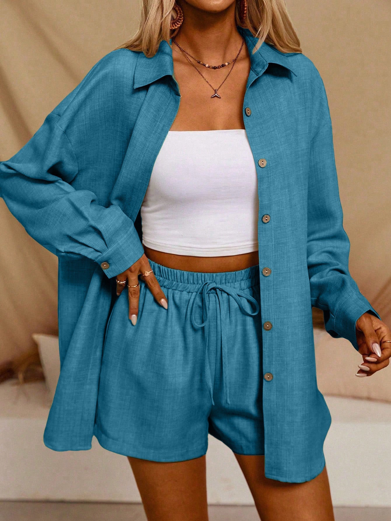 Tatting Cardigan With Shorts Fashion Casual Women's Suit PureLittleBloom.Co