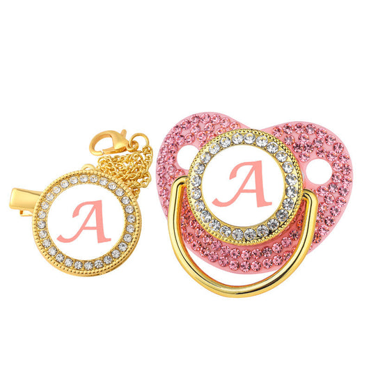 Diamond Baby Silica Gel Pacifier Baby With Diamond 26 English Letters PureLittleBloom.Co