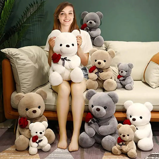 23-45cm New Lovely Hug Roses Teddy Bear Plush Pillow Stuffed Soft Animal Dolls Nice Birthday Gift Girlfriend Valentine's Day PureLittleBloom.Co